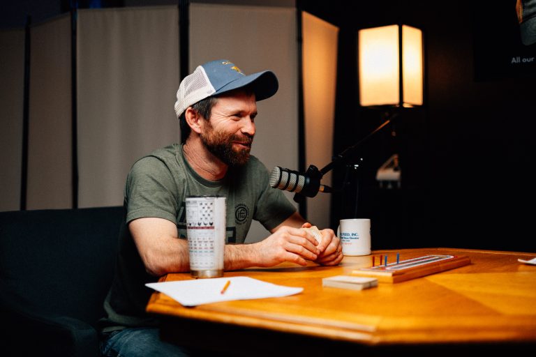 Man podcasting